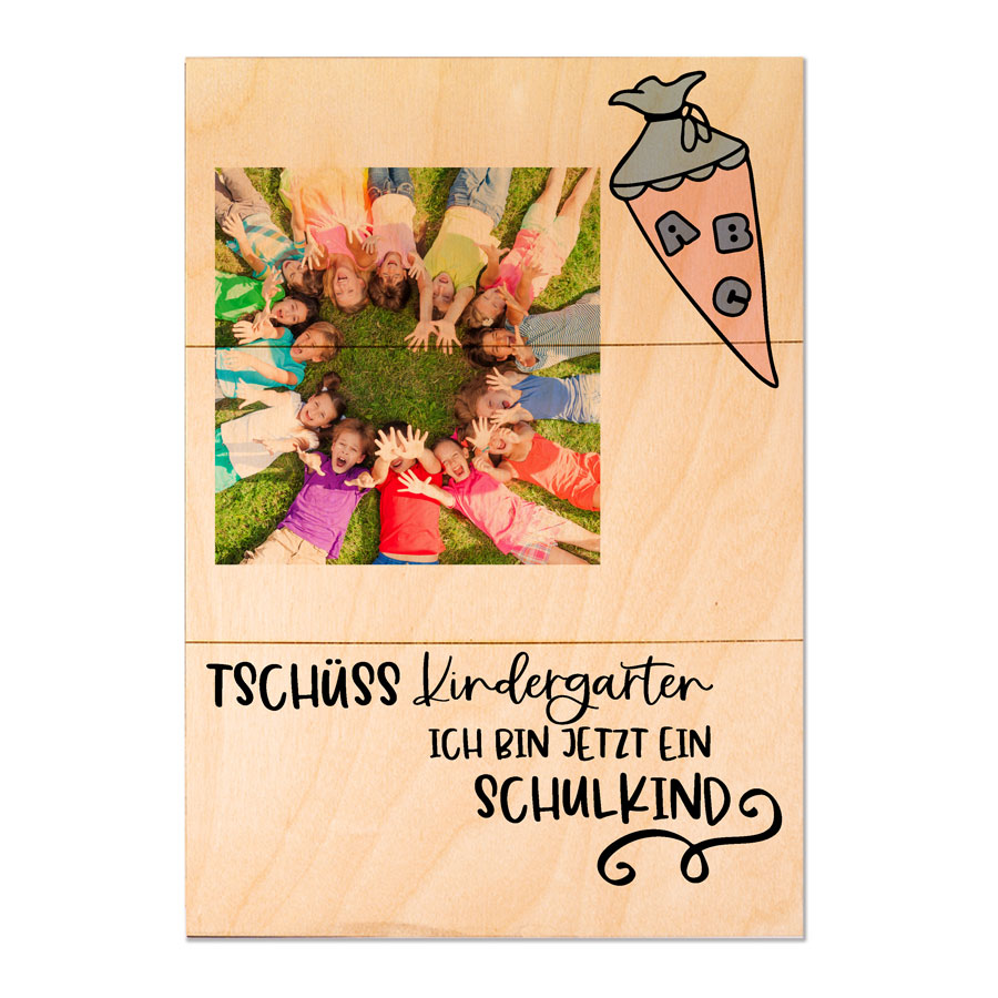 Holzbild personalisierbar mit Foto – Tschüss Kindergarten