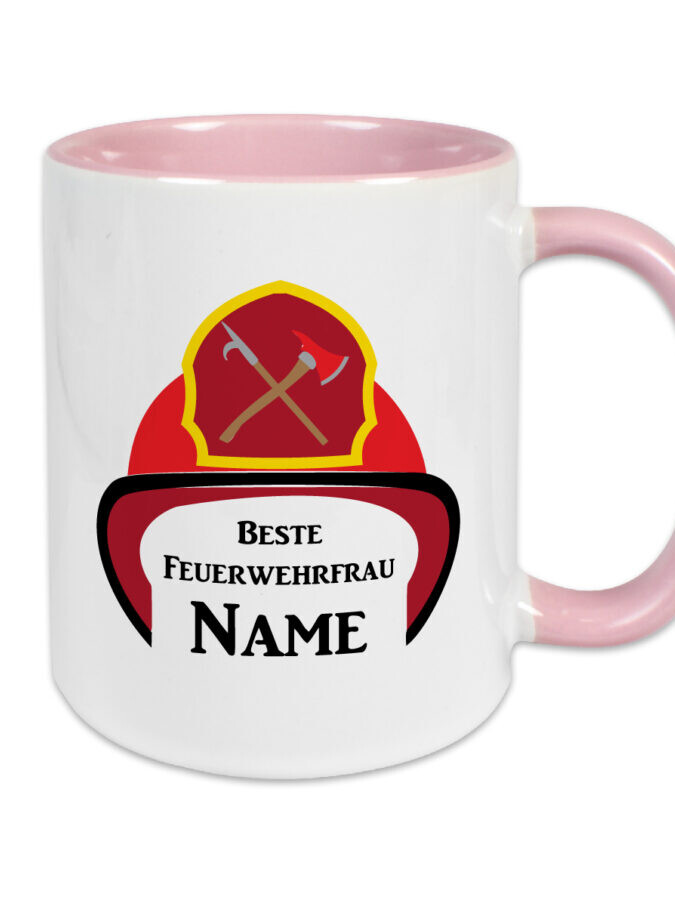 Keramik Tasse Zweifarbig Altrosa personalisierbar mit Namen und Spruch – Feuerwehr