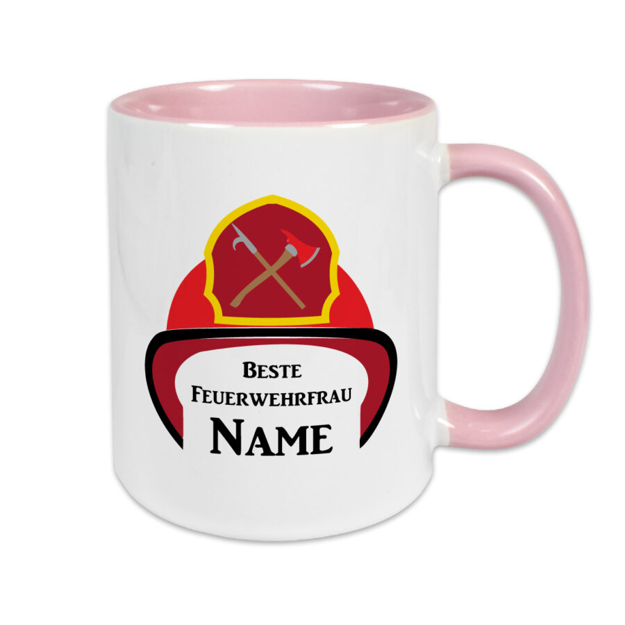 Keramik Tasse Zweifarbig Altrosa personalisierbar mit Namen und Spruch – Feuerwehr