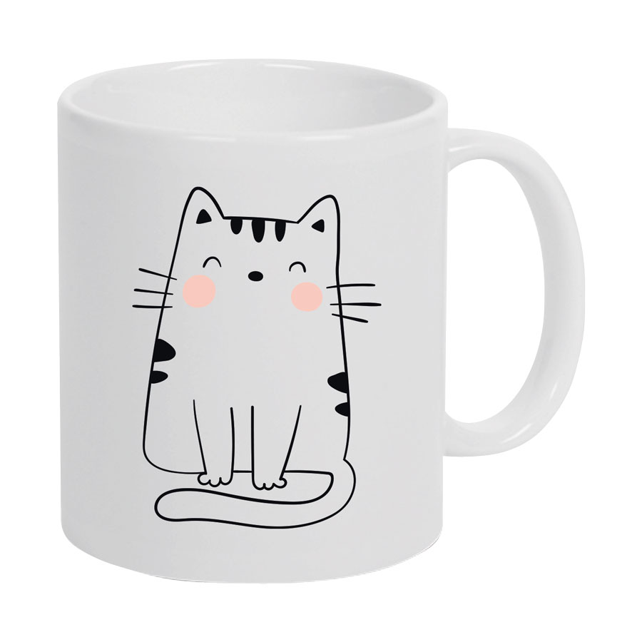 Keramiktasse beidseitig mit Katze – Fröhlich