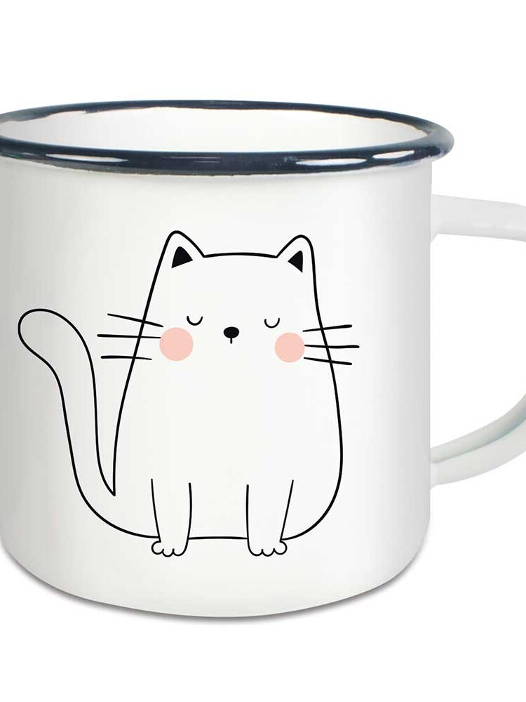 Emaille Tasse beidseitig mit Katze - Schläfrig