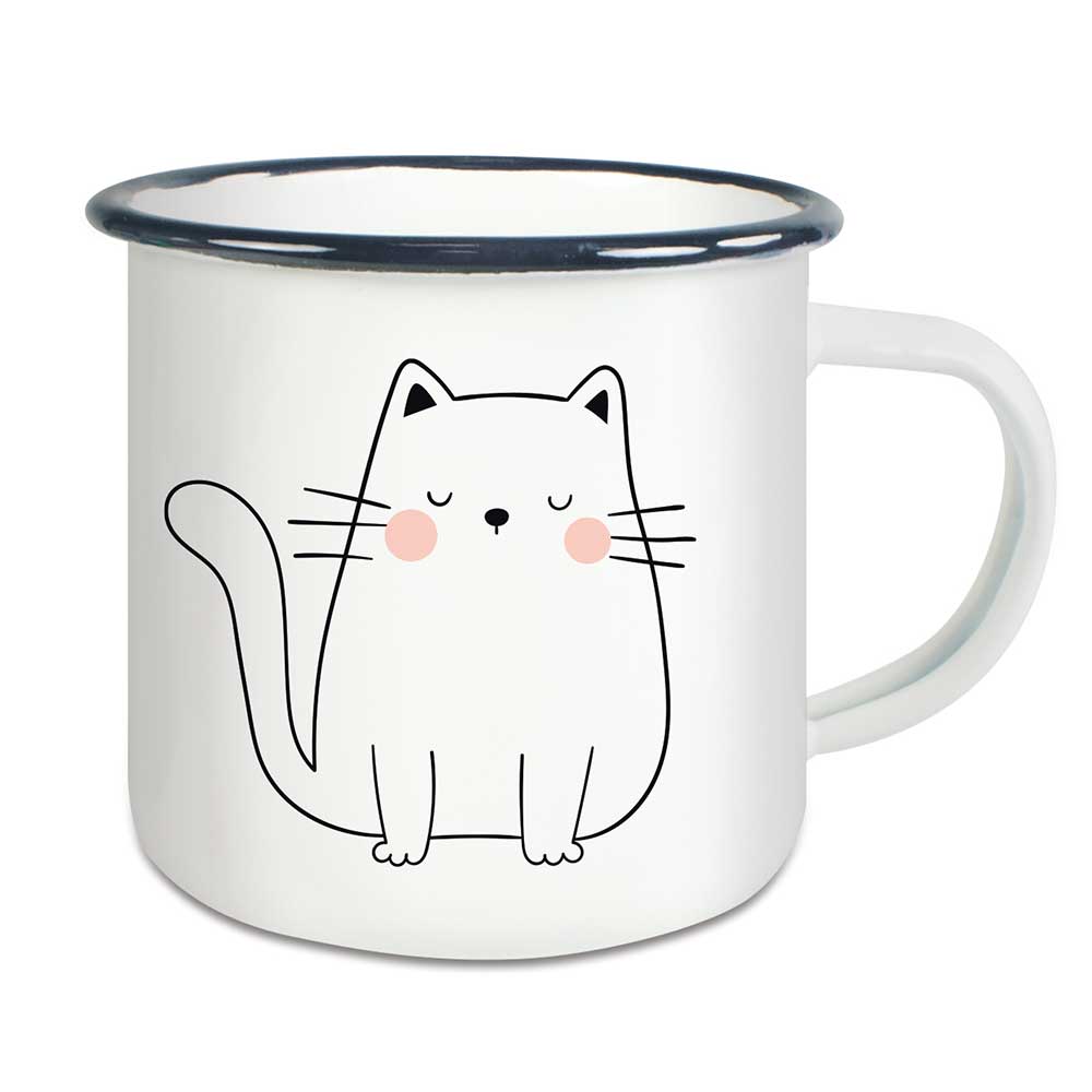 Emaille Tasse beidseitig mit Katze - Schläfrig