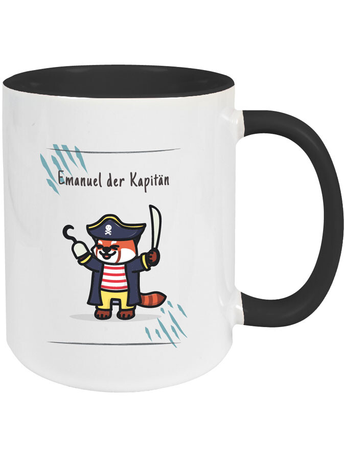 Keramik Tasse zweifarbig personalisierbar - Kapitän Fuchs mit Namen