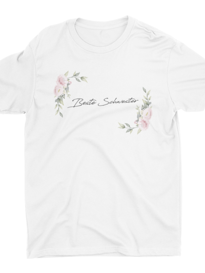 T-Shirt Fairtrade Bio-Baumwolle mit Spruch – Beste Schwester mit Blumen