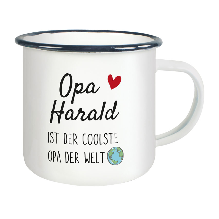 Emaille Tasse personalisierbar mit Namen - Coolster Opa