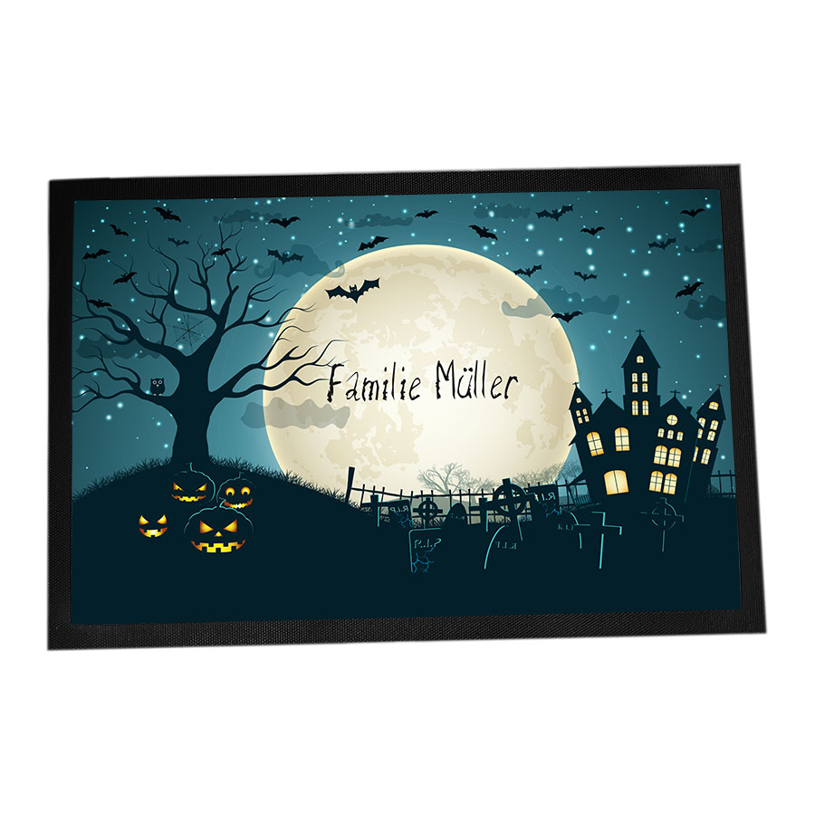 Fußmatte personalisierbar mit Namen - Halloween mit Vollmond