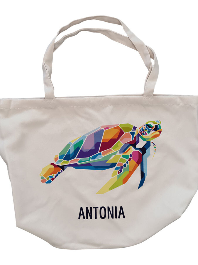 Shopping Tasche Leinenoptik personalisierbar mit Namen und Schildkröte
