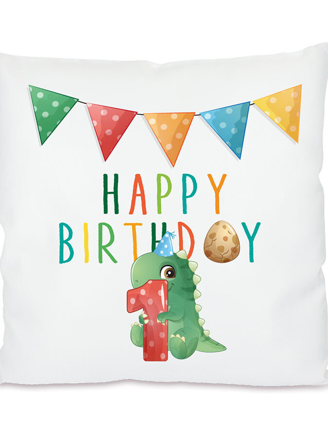 Kissen - mit Namen und Geburtstagsdino T-Rex sitzend