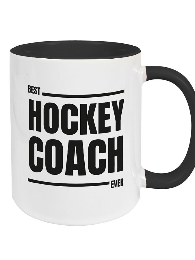 Keramiktasse Zweifarbig Schwarz personalisierbar mit Namen - Bester Hockey Coach