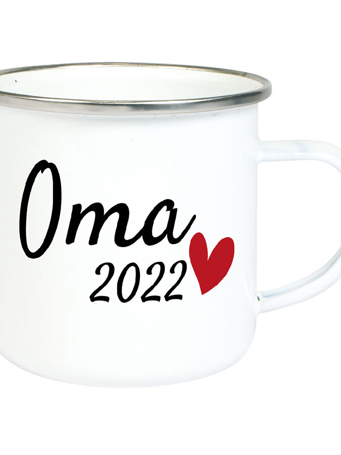 Emaille Tasse personalisierbar mit Namen und Daten - Oma
