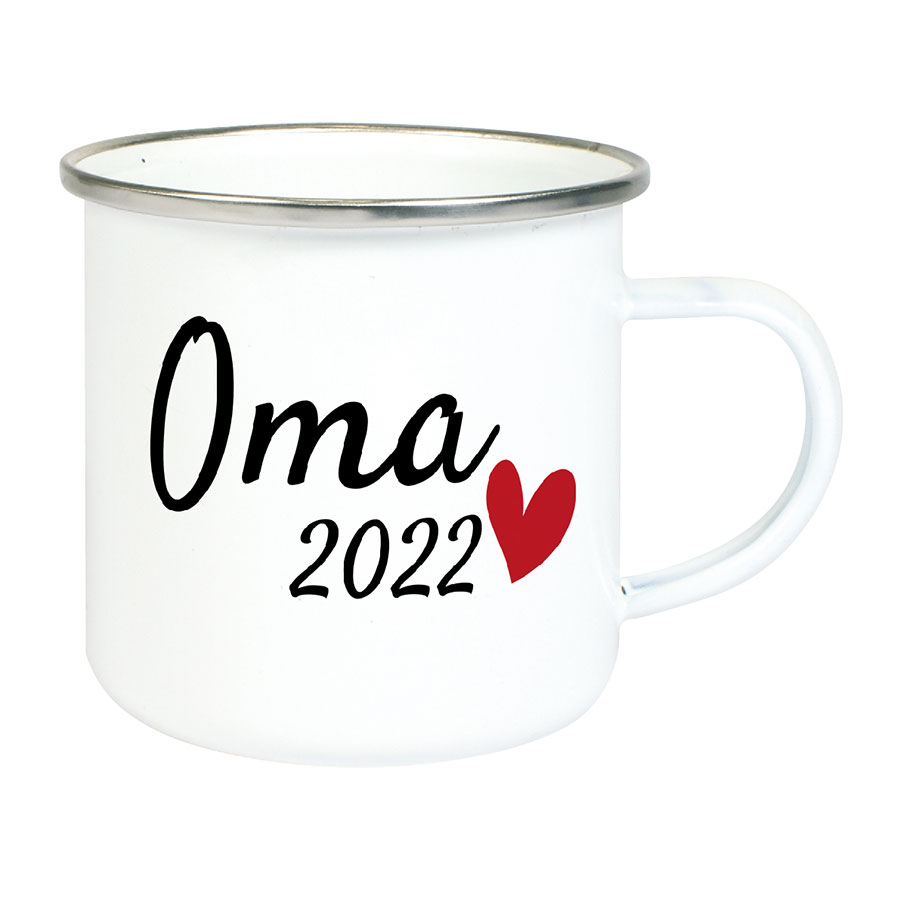 Emaille Tasse personalisierbar mit Namen und Daten - Oma