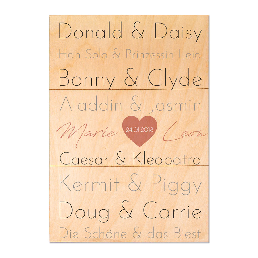Holzbild personalisierbar mit Namen – Paare