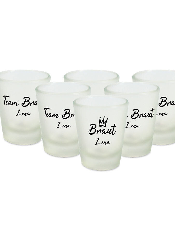 Shotglas Set personalisierbar mit Namen und Spruch – Team Braut