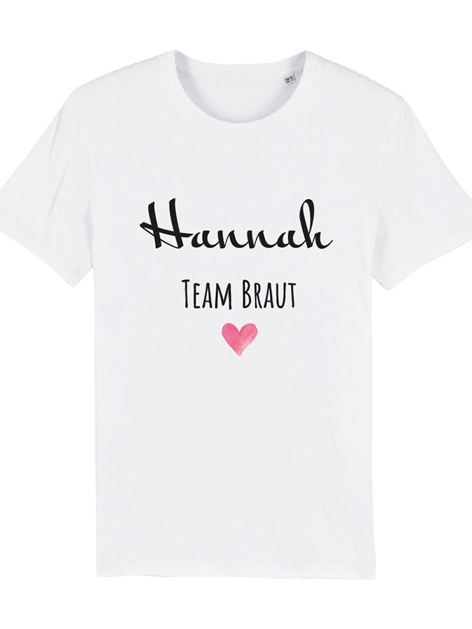 T-Shirt Fairtrade Bio-Baumwolle mit Spruch – Team Braut mit Herz