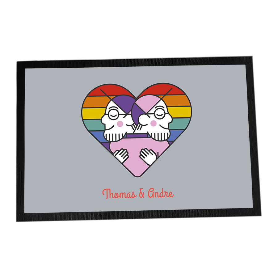 Fußmatte personalisierbar mit Namen - Pride Regenbogen Herz Mann