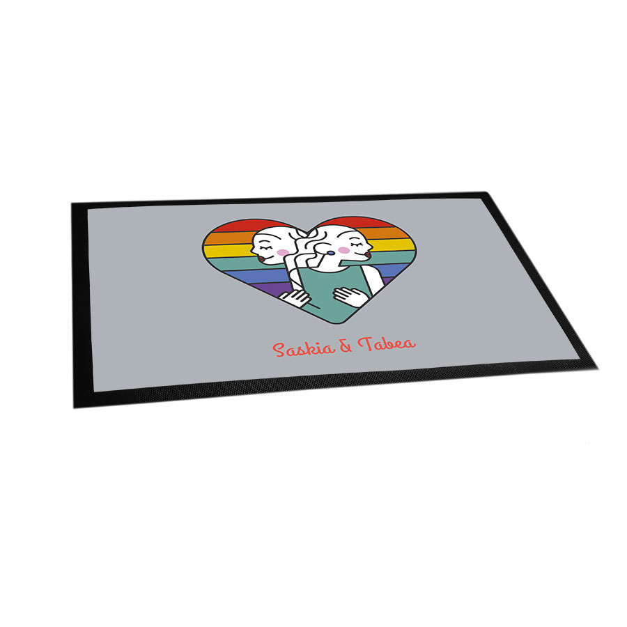 Fußmatte personalisierbar mit Namen - Pride Regenbogen Herz Frau