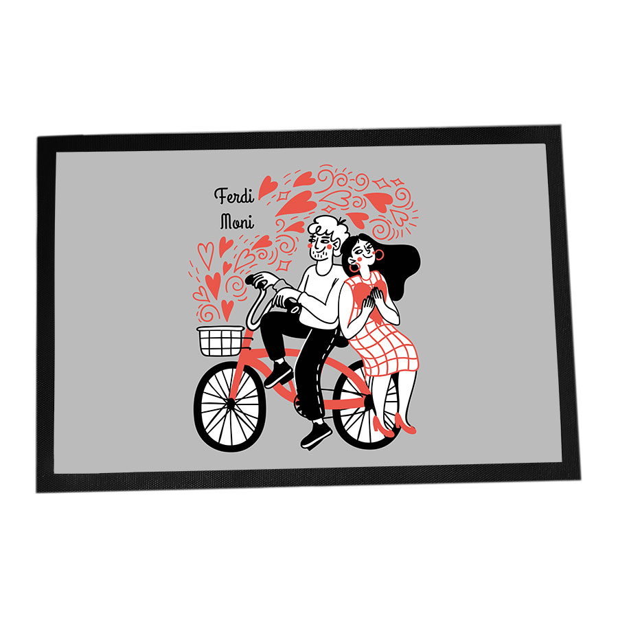 Fußmatte personalisierbar mit Namen - Valentinstag Lineart Fahrrad